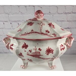 Large Italian Cantagalli Pottery Tureen Pink  Carnation Garofano Centerpiece